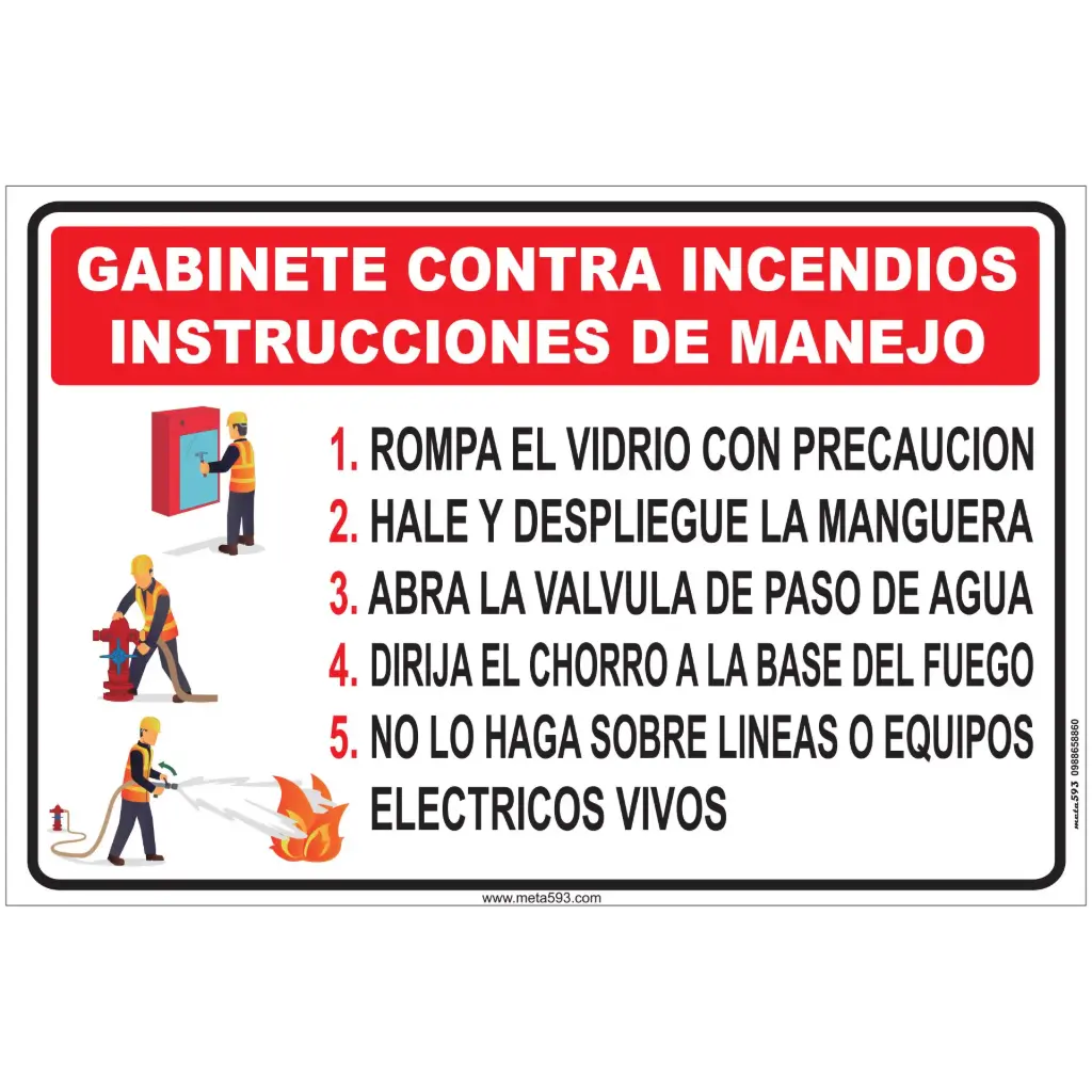 Señaléticas de gabinete de equipamiento hidrante, señaléticas de aluminio compuesto con gráfica reflectante y laminada de 30 x 50 cm