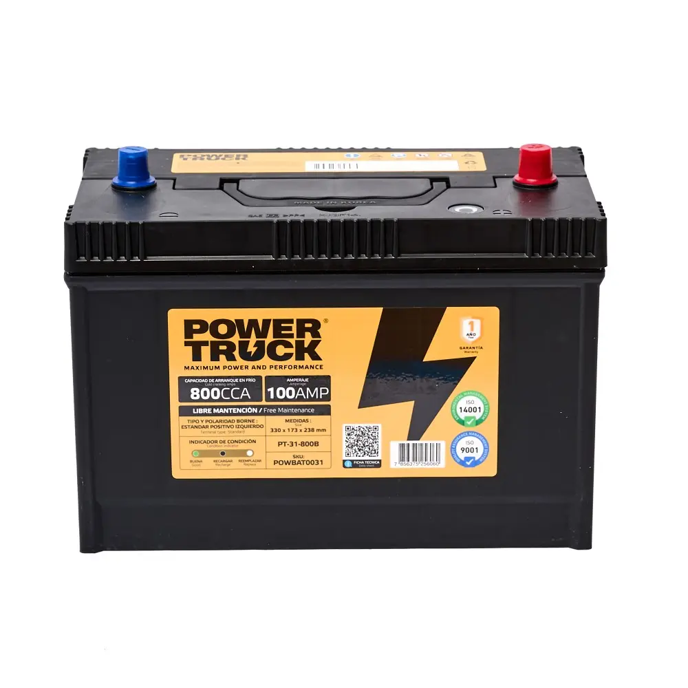 Batería 100 ah 800 cca 12 v borne estándar positivo izquierdo centrado