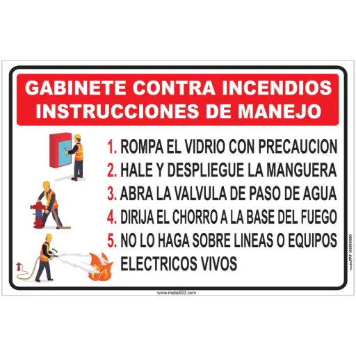 Señaléticas de gabinete de equipamiento hidrante, señaléticas de aluminio compuesto con gráfica reflectante y laminada de 30 x 50 cm